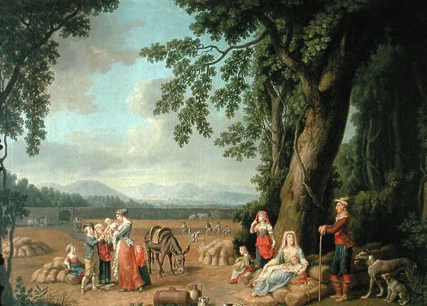 Harvest scene, with Ferdinand I (1503-64), his wife Anne of Bohemia and Hungary, and their children, c. 1620 (oil on canvas)