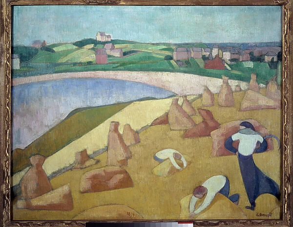 Harvest by the sea, Saint Briac sur mer in 1891. Painting by Emile Bernard (1868-1941)