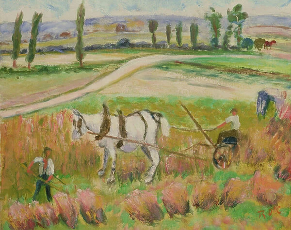 Harvesting with a White Horse (oil on board)