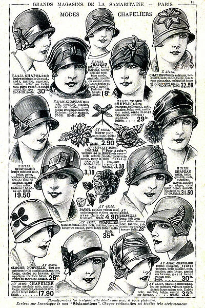 Hats: women's fashion, between 1920 and 1930 (illustration)