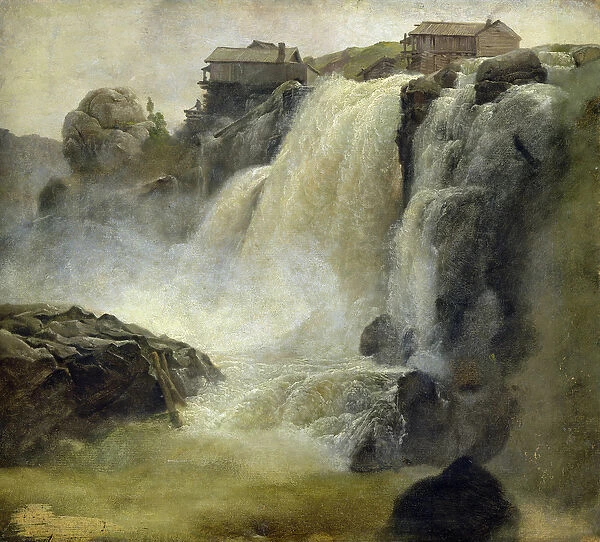 Haugfoss in Norway, 1827 (oil on paper on board)