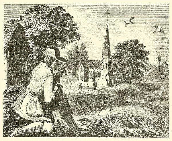 The hawk and the farmer (engraving)