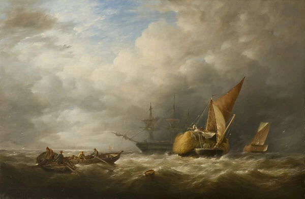 Hay Barges in the Thames Estuary (oil on canvas)