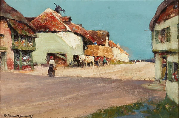 Hay Cart, a Normandy Village (oil on canvas)