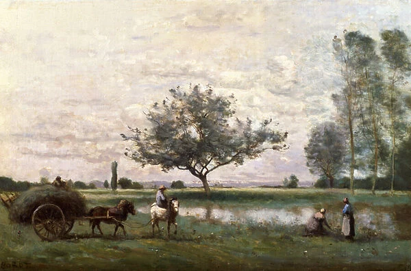 Haycart beside a River (oil on canvas)