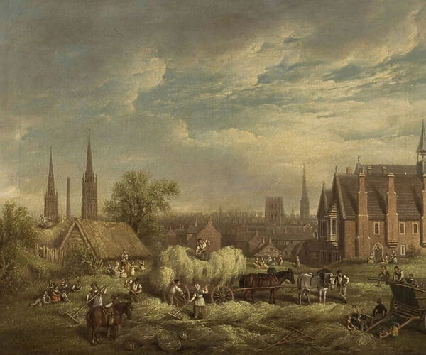 Haymaking at Coventry, mid-19th century (oil on canvas)