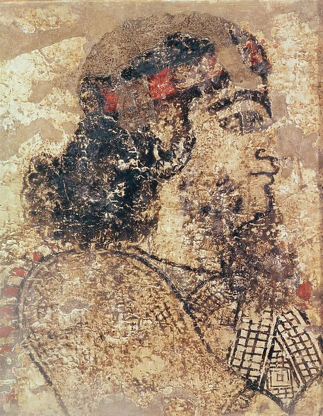 Head of a bearded man, from Tell-Ahmar, Syria (fresco)