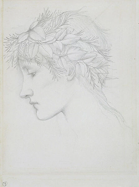 Head crowned with leaves, c.1897 (pencil on paper)