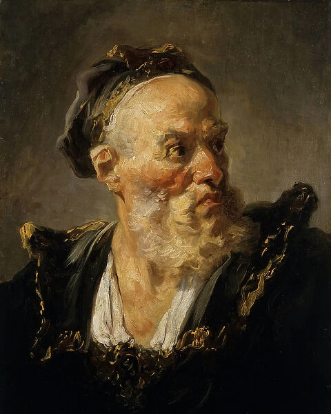 Head of Old Man Painting by Jean Honore Fragonard (1732-1806) 18th century Paris