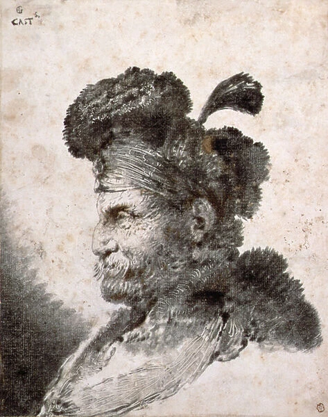 Head of an Oriental in Profile to the Left, 1635-40 (monotype printed in black ink)