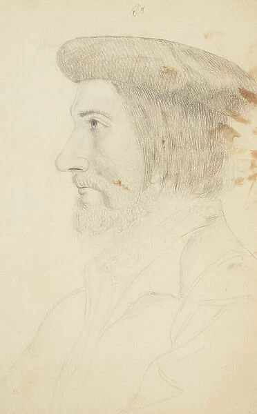 Head and shoulders of a bearded man with a hat, in profile, 1701-1900 (graphite on paper)