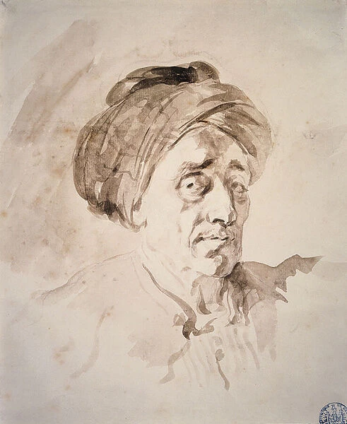 Head with a turban Drawing in the wash by Jean Honore Fragonard (1732-1806)
