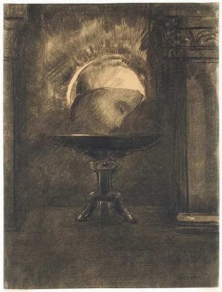 Head Wearing a Phrygian Cap, on a Salver, 1881 (charcoal with black chalk)