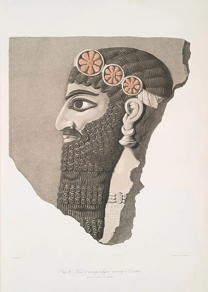 Head of a winged figure wearing a diadem, 1849 (lithograph)