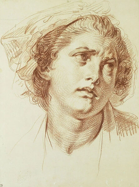 The Head of a Woman looking up to the right, (red chalk)