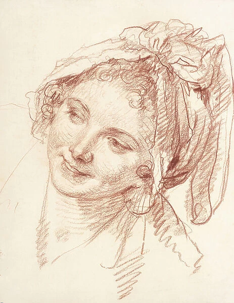 The Head of a Young Girl Inclined to the Left, (red chalk)