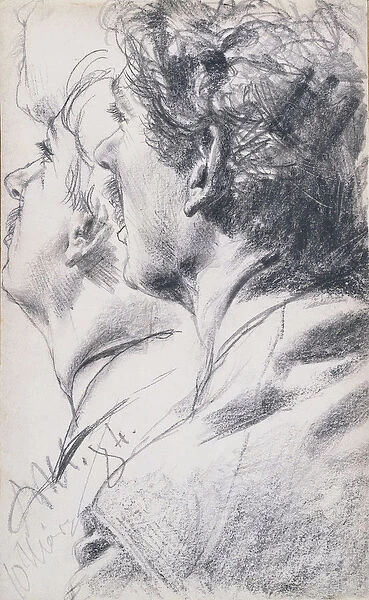 The Head of a Young Man in Profile to the Left, 1884 (black chalk on paper)