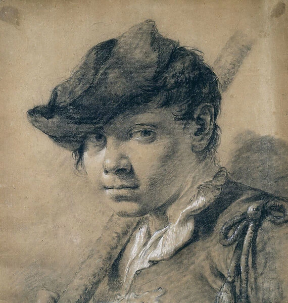 Head of a Youth (black & white chalks on brown paper)