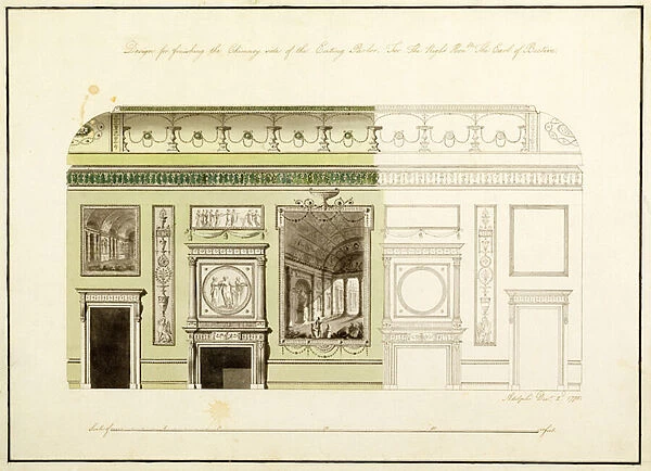 Headfort House, Eating Parlor, Chimney Piece, 1775 (w  /  c, pen & ink on paper)