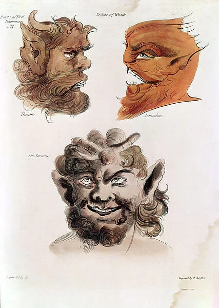 Heads of Evil Demons: Theumis, Asmodeus and The Incubus, illustrations from The Magus