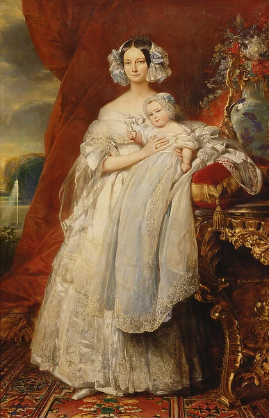 Helene-Louise de Mecklembourg-Schwerin, Duchess of Orleans (1814-58) with his son Count of Paris