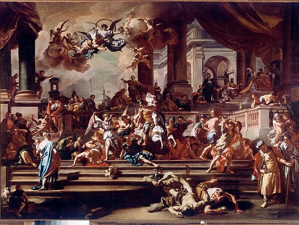 Heliodore (Heliodoros) Hunting of the Temple by the Angels Painting by Francesco Solimena