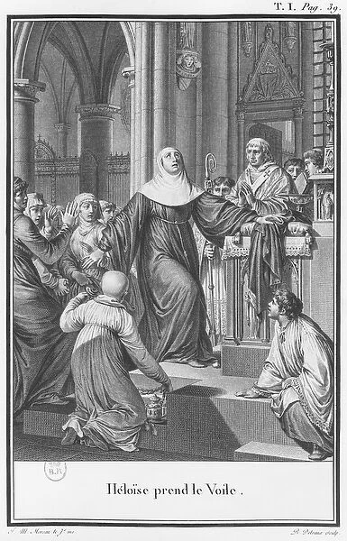 Heloise taking the veil, illustration from Lettres d Heloise et d Abelard