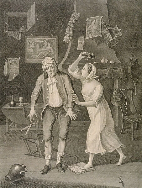 The Hen Peckt Husband, 1768 (line engraving)