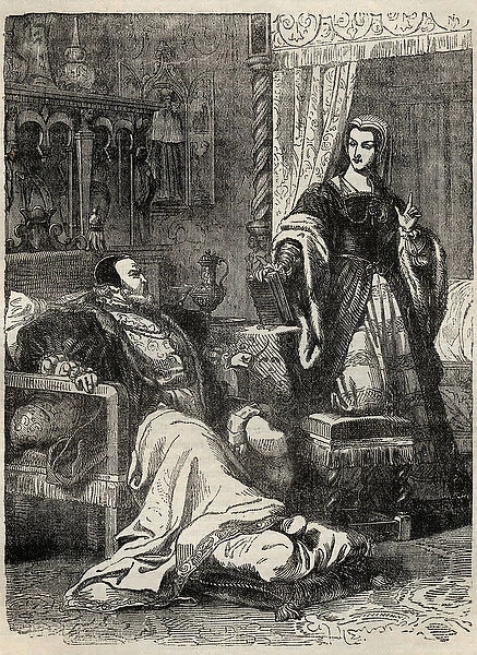 Henry VIII and the Queen Catherine Parr (1512-1548) - engraving from '