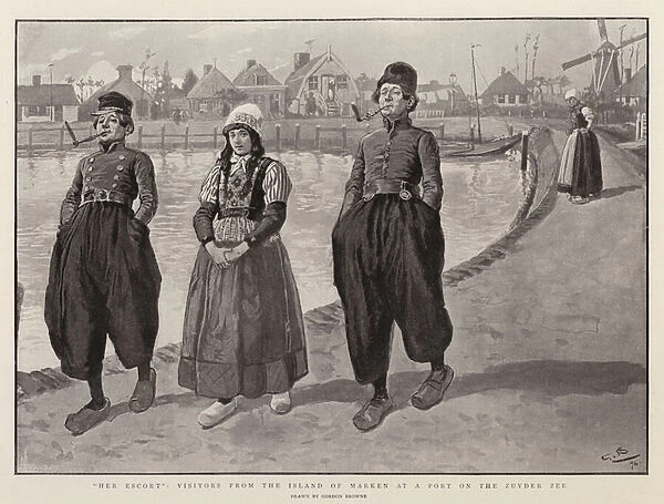 'Her Escort', Visitors from the Island of Marken at a Port on the Zuyder Zee (litho)