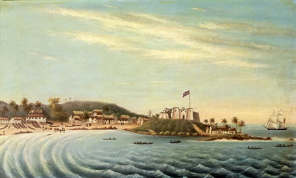 Herald Brig entering Dixcove, Gold Coast, Africa (oil on canvas)