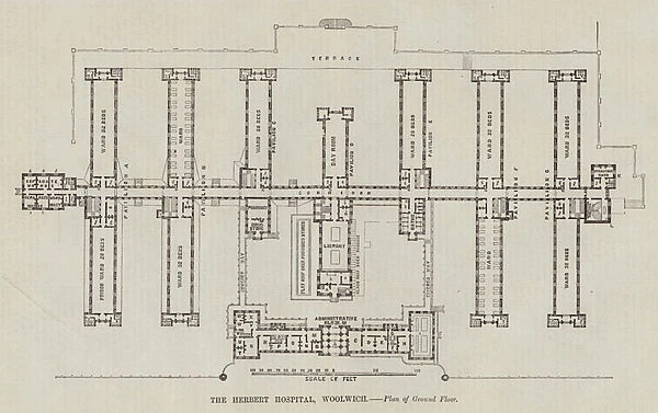 The Herbert Hospital, Woolwich, Plan of Ground Floor (engraving)