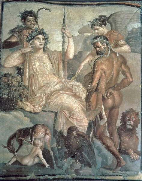 Hercules discovering Telephus, c. 70 AD, Roman, removed from the basilica at Herculaneum (wall painting)