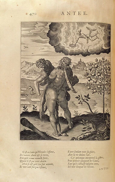 Hercules slaying Antaeus, from Les Images ou Tableaux de Platte Peinture des Deux Philostrates Sophistes Grecs, by Blaise de Vigenere (1523-96) Paris, 1615 (engraving)