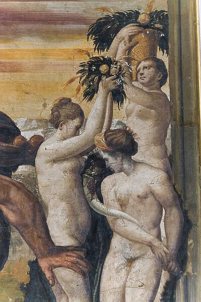 Hercules slaying Antaeus, from the Yellow Room, 16th century, detail of 2384746 (fresco)