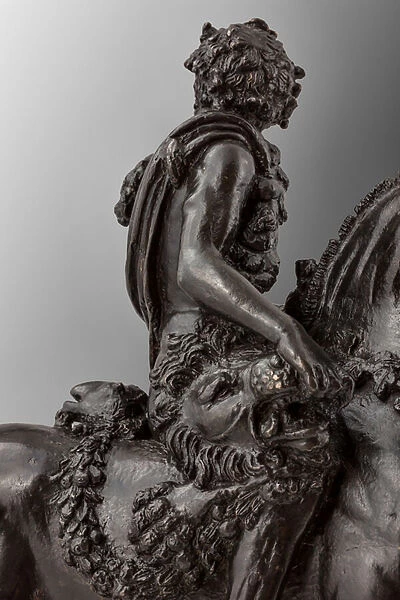 Hercules, after slaying bare-handed the Nemean lion, bearing the remains wearing its skin and holding the open mouth of the beast with his right hand, detail, 1473 (bronze)