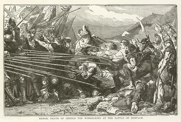 Heroic death of Arnold von Winkelried at the Battle of Sempach (engraving)