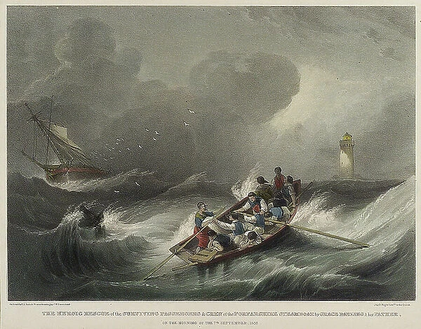 The heroic rescue of the passengers and crew of the steamship Forfarshire, by Grace Darling and her father, on the morning of September 7, 1838