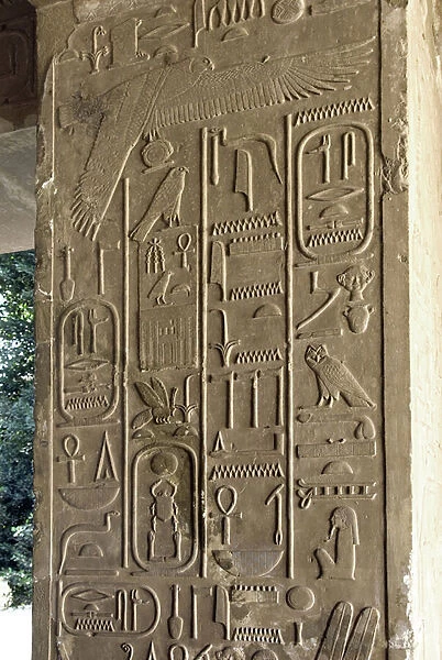 Hieroglyphs of the columns of the white chapel of Pharaoh Senusret I (low relief)
