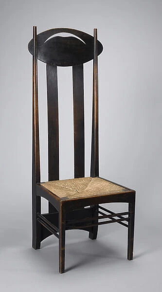 High-back side chair, 1898 (oak & rush)