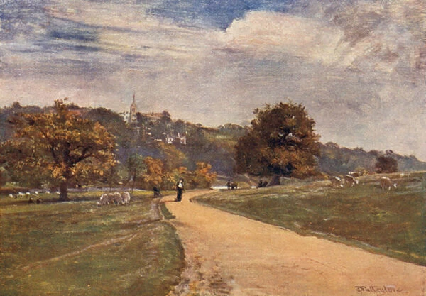 Highgate from Parliament Hill Fields (colour litho)