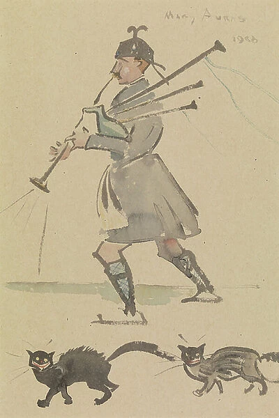 Highlander Playing Bagpipes, 1900 (wash on paper)