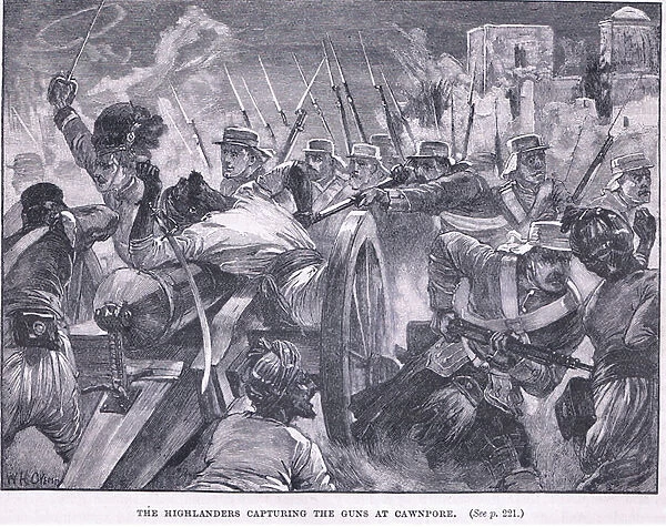 The Highlanders capturing Cawnpore 1857 AD (litho)