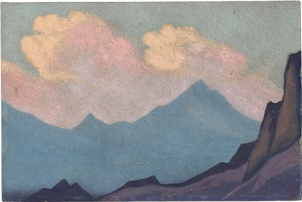 The Himalayas par Roerich, Nicholas (1874-1947). Tempera on cardboard, size : 30, 5x45, 7, 1944, State Oriental Art Museum, Moscow