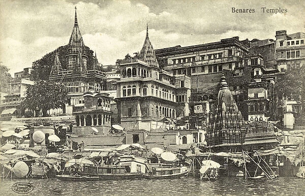Hindi temples at Varanasi (b  /  w photo)