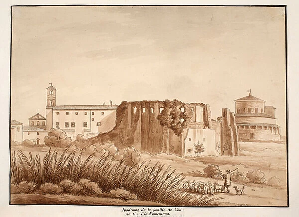Hippodrome of the family of Constantine, Via Nomentana, 1833 (etching with brown wash)