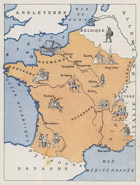 Historical map of France (colour litho)