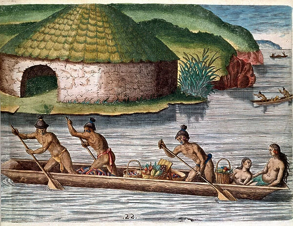 History of America: 'The transport of food on boats'Engraving from '