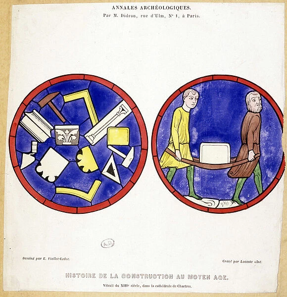 History of construction in the Middle Ages: Fac simile of 13th century stained glass