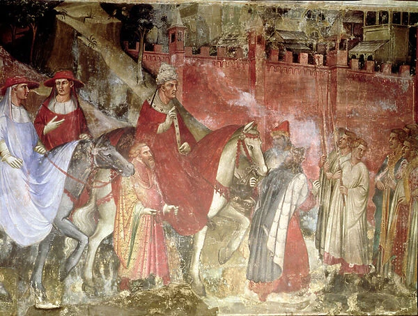 The History of Pope Alexander III (1105-81): The Entrance of the Pope and Emperor Frederick Barbarossa (c. 1123-90) into Rome, 1407 (fresco) (detail)